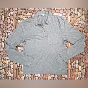 💳SOLD🛍 JAMES PERSE Mens Polo shirt Size 1 Long Sleeve gray Cotton Pocket USA